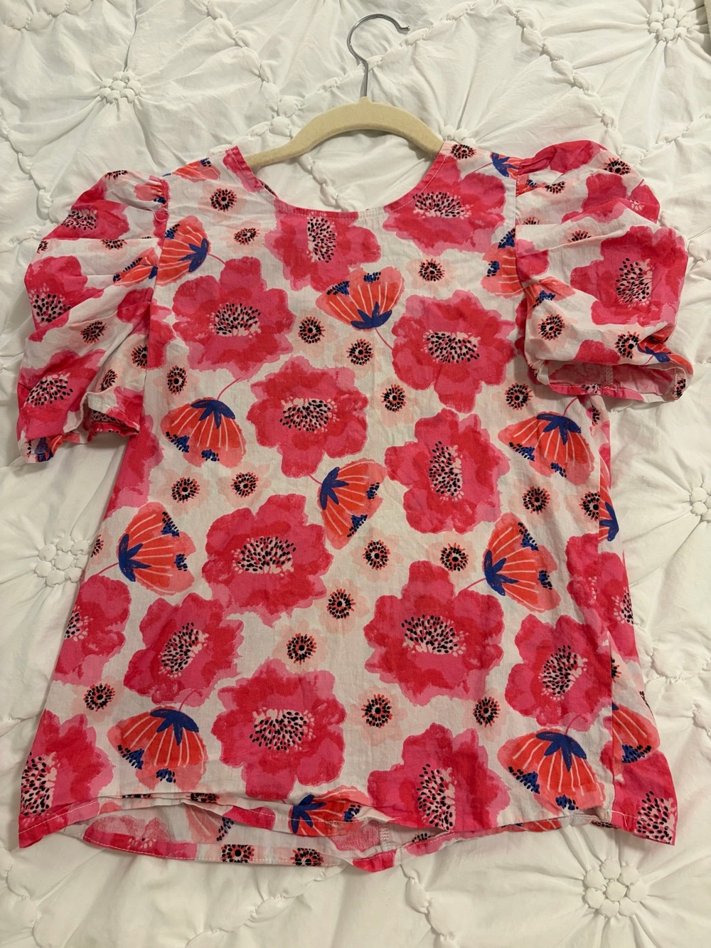 Women’s Pink Floral Puff-Sleeve Blouse